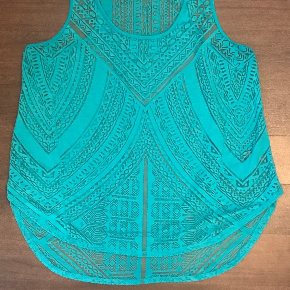 Mossimo Teal Lightweight Geometric Burnout Tank